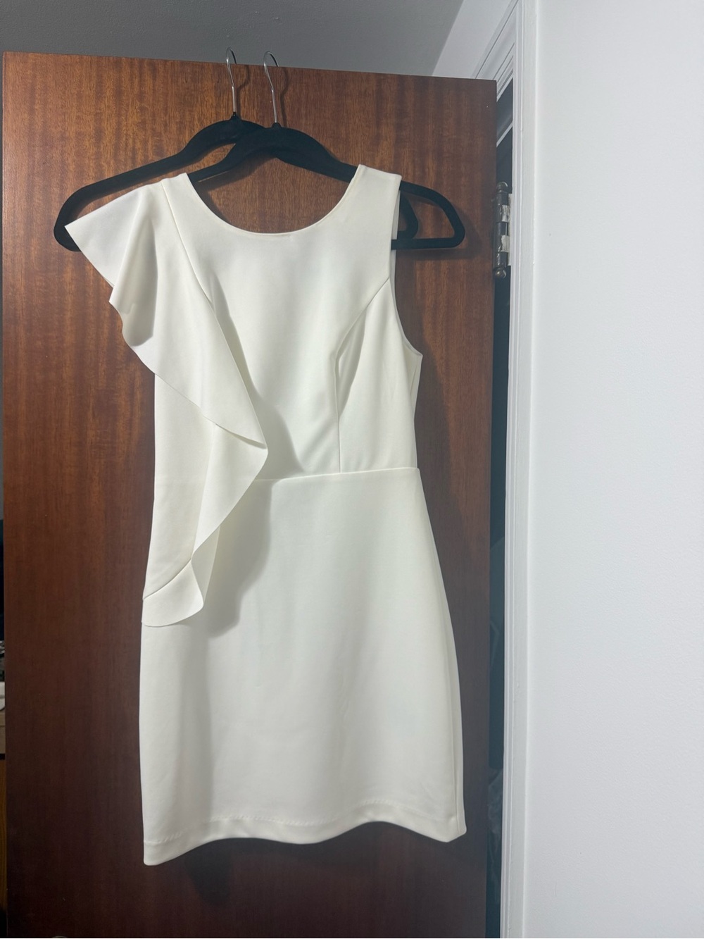 Sleeveless White Ruffle Sheath Dress